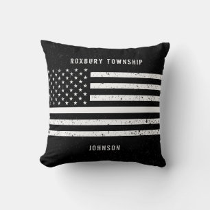 Amerikaanse vlag Thin White Line Disted Name (Hand Kussen