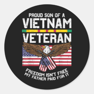 Amerikaanse vlag Trotse zoon Vietnam Veteraan Memo Ronde Sticker