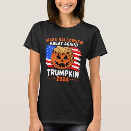 Amerikaanse vlag Trumpkin 2024 Halloween Make Hall T-shirt (Voorkant)
