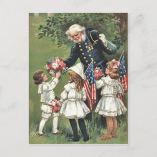 Amerikaanse vlag Union Veteraan Boeket Bloemen Briefkaart