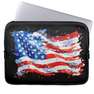 Amerikaanse Vlag USA Waterverf 4 juli Laptop Sleeve