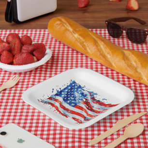 Amerikaanse Vlag USA Waterverf 4 juli Papieren Bordje