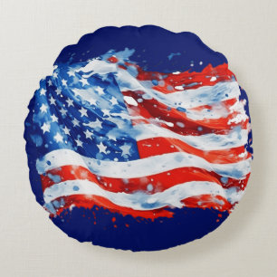 Amerikaanse Vlag USA Waterverf 4 juli Rond Kussen