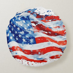 Amerikaanse Vlag USA Waterverf 4 juli Rond Kussen