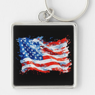 Amerikaanse Vlag USA Waterverf 4 juli Sleutelhanger