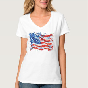 Amerikaanse Vlag USA Waterverf 4 juli T-shirt
