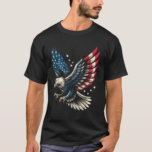 Amerikaanse vlag van Bald Eagle op 4 juli T-shirt (Voorkant)