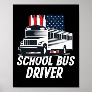 Amerikaanse vlag van Patriottic School Bus Poster