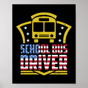 Amerikaanse vlag van Patriottic School Bus Poster
