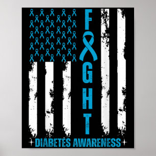 Amerikaanse vlag vecht diabetes bewustzijn blauw l poster