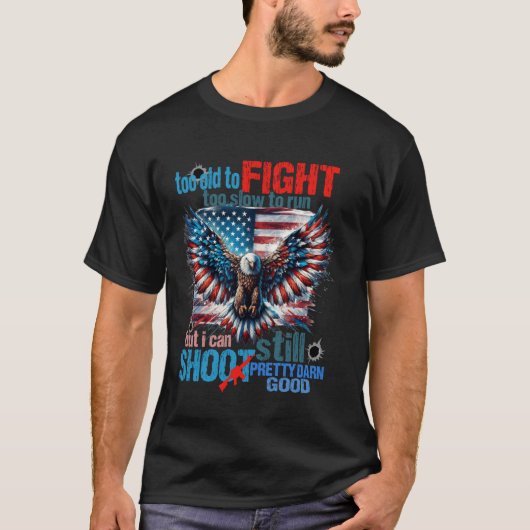 Amerikaanse vlag veteraan te oud om te vechten te t-shirt (Voorkant)
