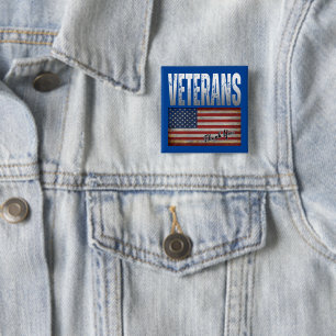 AMERIKAANSE VLAG VETERANEN BEDANKT 4 JULI VIERKANTE BUTTON 5,1 CM