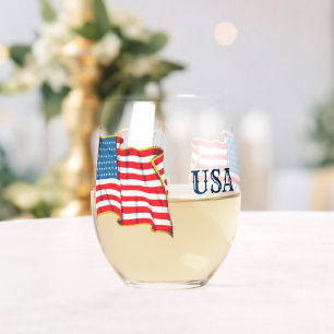  Amerikaanse vlag, vierde juli Wijnglas Zonder Voet