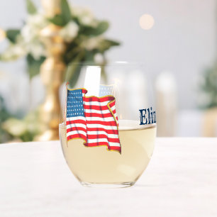  Amerikaanse vlag, vierde juli Wijnglas Zonder Voet