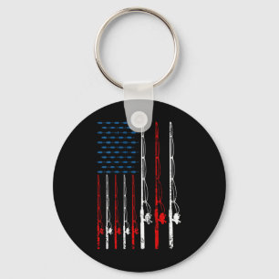 Amerikaanse Vlag Vissersstok Visliefhebber Vintage Sleutelhanger