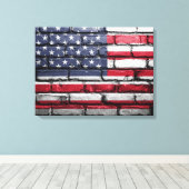 Amerikaanse vlag, Vlag op bakstenen Canvas Print (Insitu (Houten vloer))