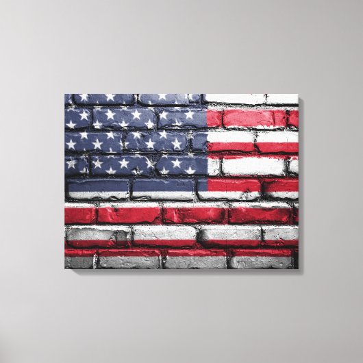 Amerikaanse vlag, Vlag op bakstenen Canvas Print (Voorkant)