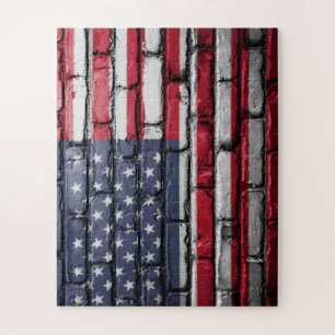 Amerikaanse vlag, vlag op bricks Jigzaag Puzzle Legpuzzel
