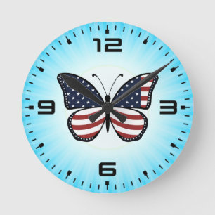 Amerikaanse Vlag Vlinder Design-62615 Ronde Klok