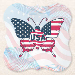 Amerikaanse Vlag Vlinder Design-62616 Kartonnen Onderzetters