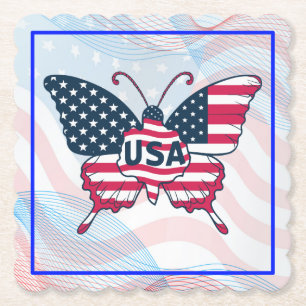 Amerikaanse Vlag Vlinder Design-62616 Kartonnen Onderzetters