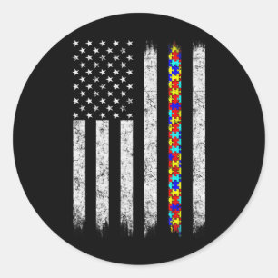 Amerikaanse vlag voor autisme ronde sticker