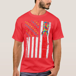 Amerikaanse vlag voor eenmam Autisme Awarene T-shirt