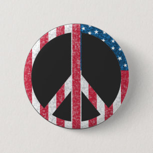 Amerikaanse Vlag Vredesteken Vintage Rood Wit & Bl Ronde Button 5,7 Cm