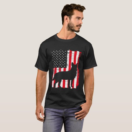 Amerikaanse vlag VS Australische vee hond blauw ro T-shirt (Voorkant volledig)