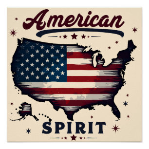 Amerikaanse Vlag VS Kaart Distressed Art Perfect Poster