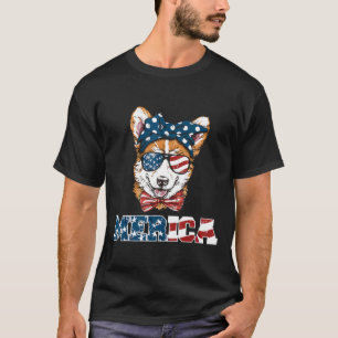Amerikaanse Vlag Vuurwerk Corgi Hond T 4 juli T-shirt
