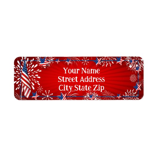 Amerikaanse vlag, vuurwerk en patriottische sterre etiket (Voorkant)