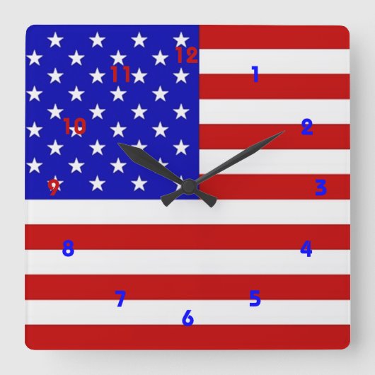 Amerikaanse vlag - wandklok vierkante klok (Voorkant)