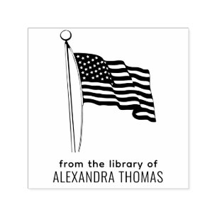 Amerikaanse Vlag Wapperende Bibliotheek Boeknaam Zelfinktende Stempel