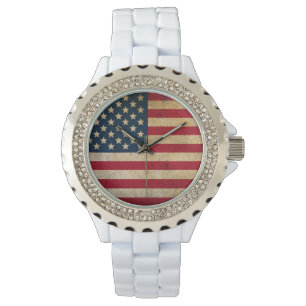 Amerikaanse vlag White Enamel Watch Horloge