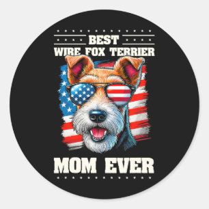 Amerikaanse vlag Wire Fox Terrier 4 juli Pat Ronde Sticker