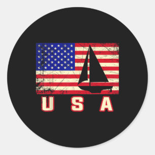 Amerikaanse Vlag Zeilen Cadeauboating Voor Vrouwen Ronde Sticker