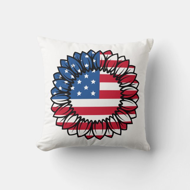 Amerikaanse vlag Zonnebloem-32222 Kussen (Voorkant)