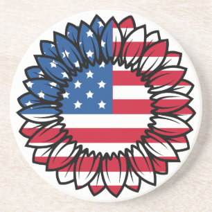 Amerikaanse vlag Zonnebloem-32222 Zandsteen Onderzetter