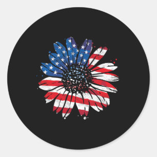 Amerikaanse vlag zonnebloem Happy 4th of J Ronde Sticker