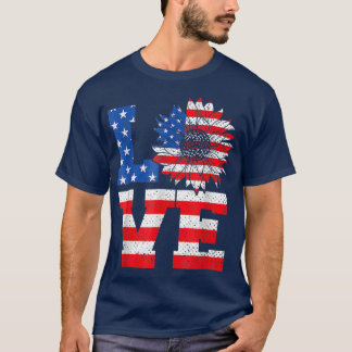Amerikaanse vlag Zonnebloem liefde vierde juli vro T-shirt