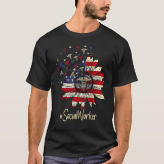 Amerikaanse vlag zonnebloem - maatschappelijk werk t-shirt