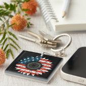 Amerikaanse vlag zonnebloem sleutelhanger (Voorkant Rechts)