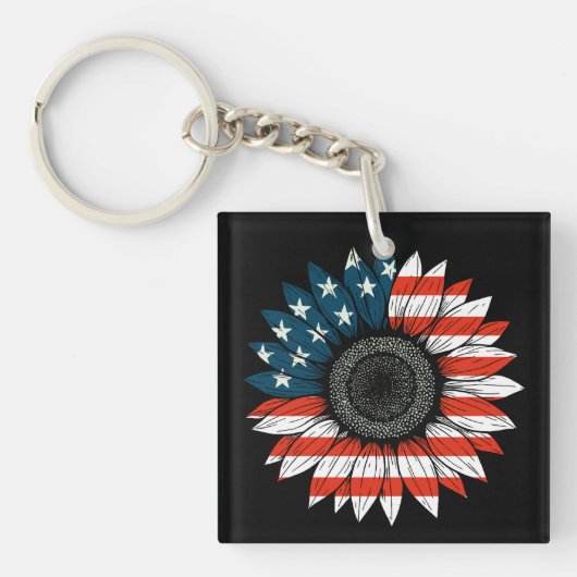 Amerikaanse vlag zonnebloem sleutelhanger (voorkant)