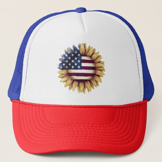 Amerikaanse vlag zonnebloem trucker pet (Voorkant)