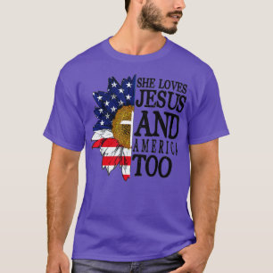 Amerikaanse vlag Zonnebloem ze houdt van Jezus en T-shirt