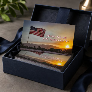 Amerikaanse Vlag Zonsondergang Bedrijfsnaam Visit Visitekaartje