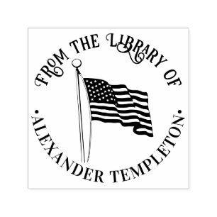 Amerikaanse vlag zwaaien bibliotheek ronde boek na zelfinktende stempel