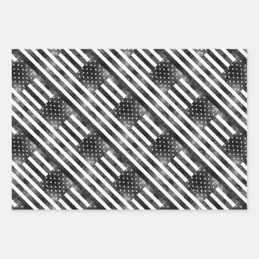 Amerikaanse vlag zwart en wit sprankelt glitters p inpakpapier vel (Voorkant)