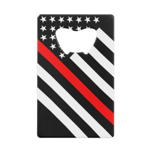 Amerikaanse vlag zwarte en witte dunne rode lijn kredietkaart flessenopener
